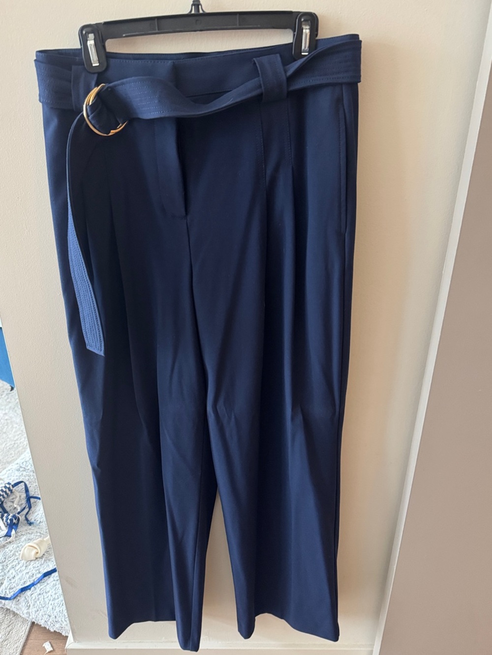 Ann Taylor Navy Wide-Leg Trousers with Belt